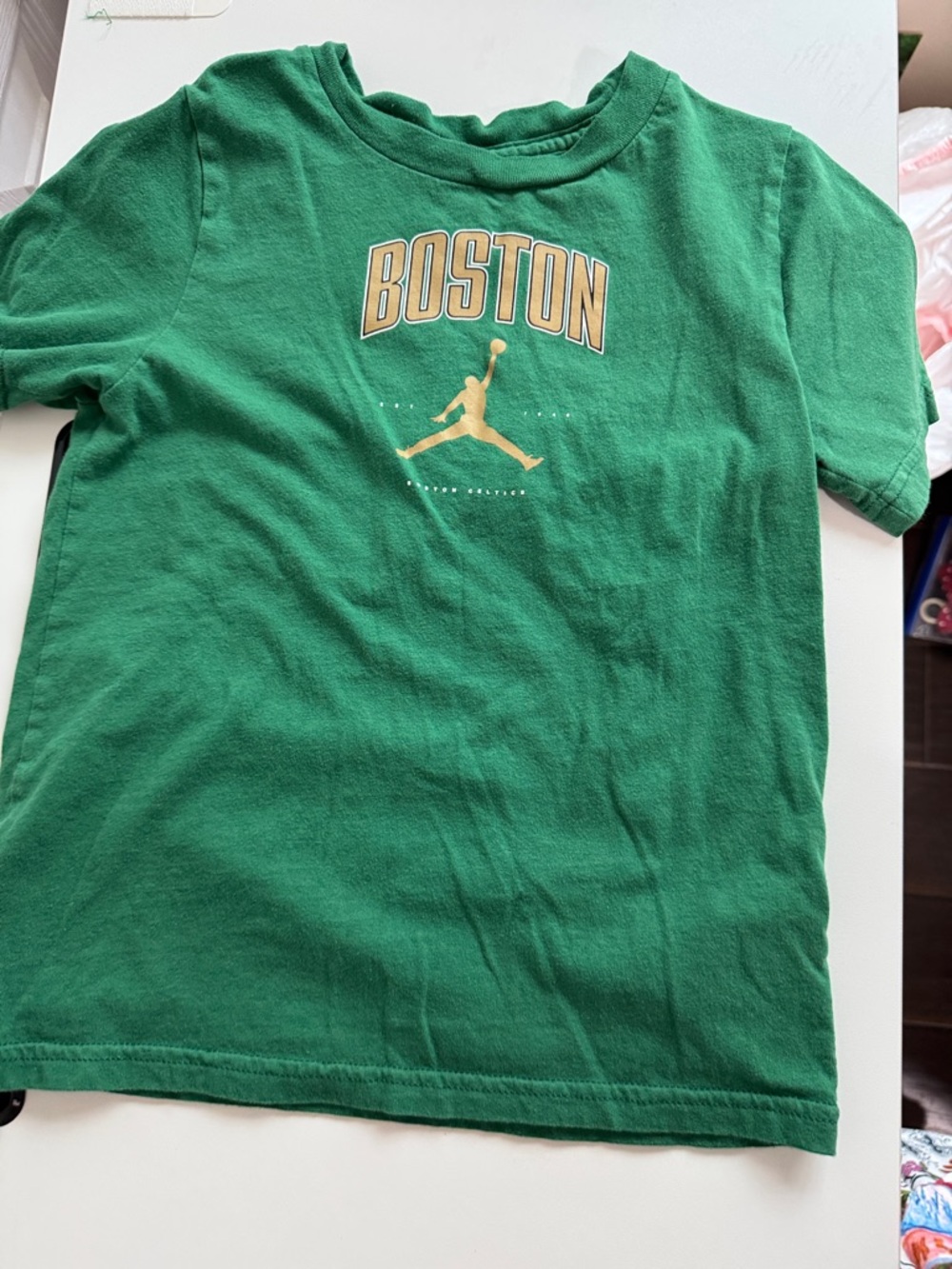 Jordan Green Tee with Gold Boston Logo